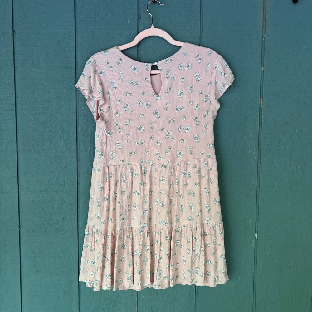 Altar'd State Soft Pink Floral Daisy Tiered Ruffle Mini Babydoll Dress 90s Sz S - Picture 3 of 5